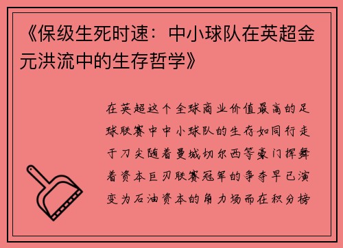 《保级生死时速：中小球队在英超金元洪流中的生存哲学》